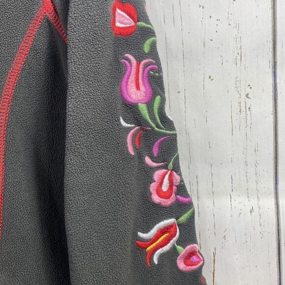Sundance Womens Embroidered Boho Floral Fleece Gray Zip Fleece Pockets Jacket - Picture 7 of 15